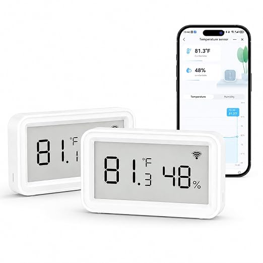 eMylo WiFi Thermometer Hygrometer,Smart Indoor Temperature Humidity Sensor | Remote Monitor Temp/Humidity with Digital Electronic Display, App Notification Alert, Free Data Storage Export, for Home Room