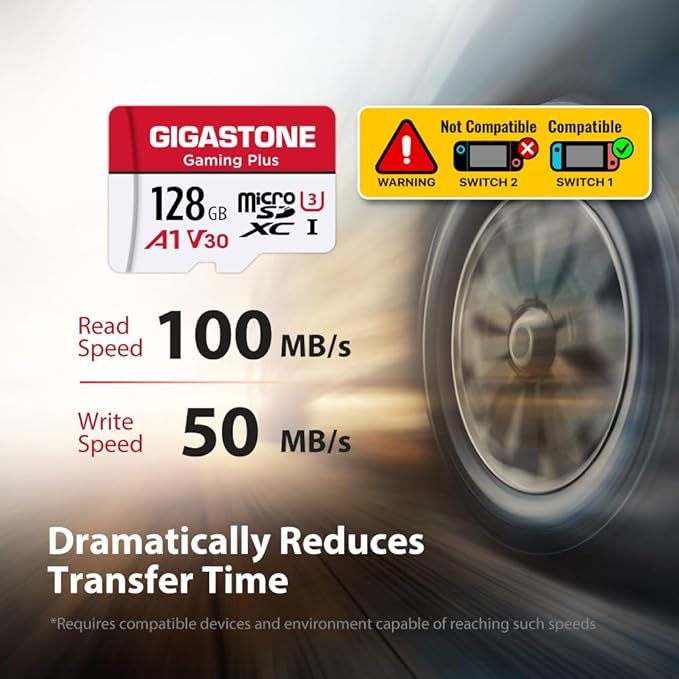 【for Switch 1 Only】 GIGASTONE 128GB Micro SD Card 2-Pack, Gaming Plus, Nintendo-Switch 1 Compatible, R/W 100/50MB/s, 4K Video Recording, Micro SDXC UHS-I A1 U3 Class 10, with Adapter