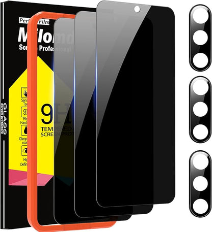 Milomdoi [3+3 Pack] for Samsung Galaxy S23 Plus S23+ Privacy Screen Protector Tempered Glass Accessories 3 Pack Privacy Screen Samsung Galaxy S23 Plus S23+ 3 Pcs Camera Lens protector Case Friendly