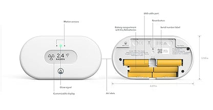 Airthings 2989 View Radon - Radon Monitor with Humidity & Temperature Detector - Battery Powered Mobile APP, WiFi, Alerts & Notifications