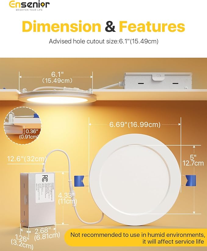 Ensenior 24 Pack 6 Inch LED Recessed Ceiling Light with Night Light, Dimmable, 2700K-5000K 5CCT, 1050LM 12W 120V, High Brightness Canless Wafer Downlight - ETL&FCC&IC