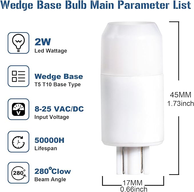 T5 T10 Wedge Base LED Landscape Bulbs 2700K, 12V Landscape Path Light 25W Equivalent, 200LM, T10 LED Bulb for Garden Path, Deck, Walkway, Lawn Light, 1 Pack