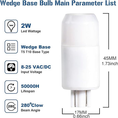 T5 T10 Wedge Base LED Landscape Bulbs 2700K, 12V Landscape Path Light 25W Equivalent, 200LM, T10 LED Bulb for Garden Path, Deck, Walkway, Lawn Light, 1 Pack