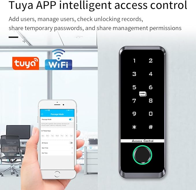 WiFi Access Control Keyboard Fingerprint Door Lock 125Khz EM+13.56Mhz MF RFID Card Reader Controler Keypad Intercom System,Smart Lock Electronic System Tuya App Control Waterproof IP67