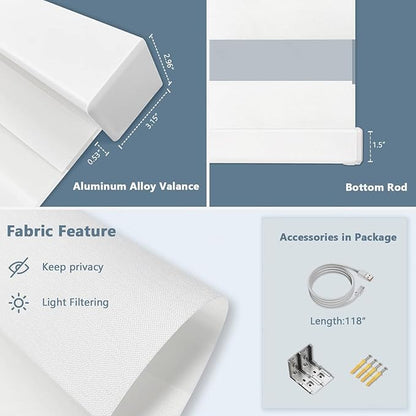 Motorized Zebra Blinds for Windows Cordless Electric Curtains with Remote Control Blackout Shades Custom Smart Blinds Compatible with Alexa Google Home(Febric)