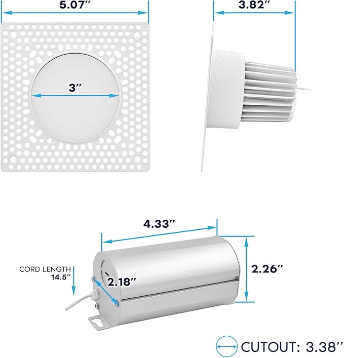 LUXRITE 3 Inch Trimless Recessed LED Light with Junction Box, 15W, 5CCT 2700K 3000K 3500K 4000K 5000K, Dimmable Spotlight, 1100LM, CRI 90, Damp Rated, IC Rated, Plaster Ceiling Light, ETL Listed