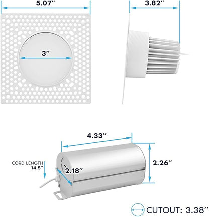 LUXRITE 3 Inch Trimless Recessed LED Light with Junction Box, 15W, 5CCT 2700K 3000K 3500K 4000K 5000K, Dimmable Spotlight, 1100LM, CRI 90, Damp Rated, IC Rated, Plaster Ceiling Light, ETL Listed