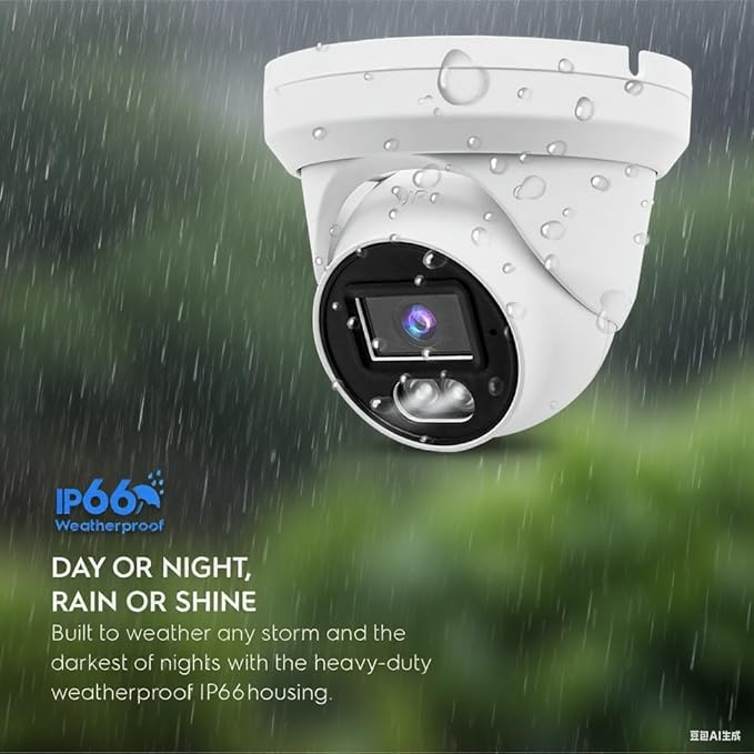 Real HD 8MP 4K PoE IP Full Color Night Vision Security Camera Outdoor, 2.8mm Wide Angle, H.265, Waterproof IP66, Metal Housing Turret Dome IP Camera, NDAA Compliant