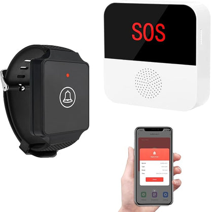 WiFi Caregiver Call Button System Smart App Alert Wrist Pager Emergency Call Button Personal Help Device for Elderly Patients (1 Bracelet + 1 Receiver)