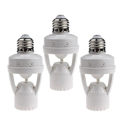 LPHUMEX 3pcs Motion Sensor Light Sockets, E26/E27 Screw in Motion Sensor Sockets for Existing Lights, Dusk and Dawn Auto Lights Motion Detector Indoor for Front Door Porch Garage Closet
