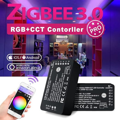GLEDOPTO Zigbee3.0 RGBCCT LED Strip Controller Pro Alexa Voice/APP/Remote Control 16 Million Colors Changing Tape Light Controller Compatible with Amazon Echo Plus Tuya Smartthings