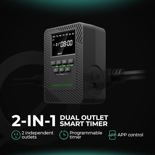 2025 MARS Hydro ITime 2-in-1 Smart Timer Outlet Dual Outlet App Control Custom Programmable 12 On/Off for Home Office and Plant Growth Use