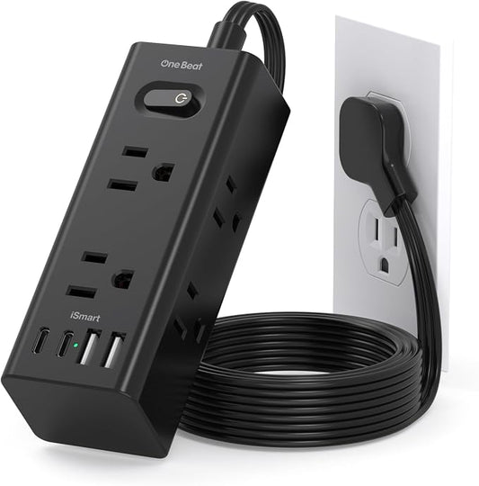 3Ft Extension Cord with Multiple Outlets, Flat Plug Power Strip Surge Protector with 3 Ft Cord, 6 Outlet 4 USB Ports (2 USB C), Multi Outlet Wall Plug for Travel, College, Dorm Room Essentials(Black)