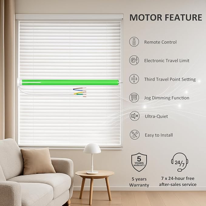 AC 120V Electric Roller Shade Motor for 1.5 inch Tube, Wired Dry Contact & Remote Control Tubular Motor for Zebra Blinds, 25mm Motorized Blind Kit，Smart Building Control System Motor (1.1 N.m Torque)