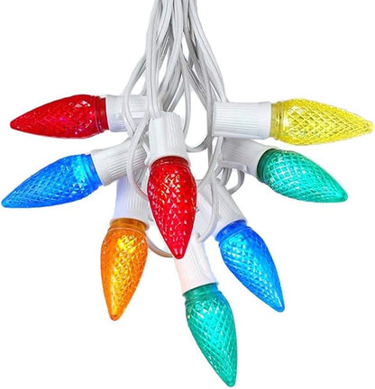 Novelty Lights 25 Foot C9 LED Outdoor Lighting Patio Christmas String Light Set, Multi, White Wire, 25 Bulbs