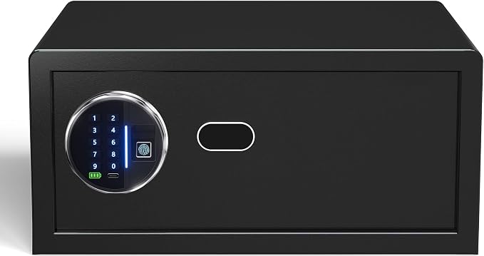 Grimtron 22LB Biometric Dorm Safe with Fingerprint Lock, 3-8 Digit PIN | 1.13 cu.ft. Safe with Silent Mode & LED & Backlit Keypad , 6.7M Combinations, Metal Knob, Removable Shelf & Easy Installation