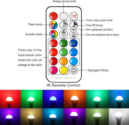 LED Color Changing Light Bulb with Remote Control, 10W E26 RGB+Daylight White 5700K LED Bulbs Dimmable with Memory Function, Ideal Lighting for Home Decoration,Stage,Bar,Party, 2 Pack
