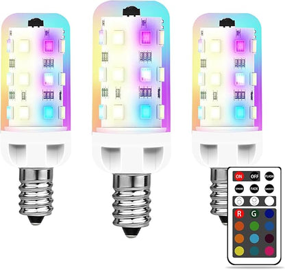 XRise E12 LED Bulb 2.5W Dimmable RGB+White Color Changing with Remote Control Equivalent 25W Halogen E12 Base LED Light Bulbs 6000K 250LM, No Flicker,3 Pack