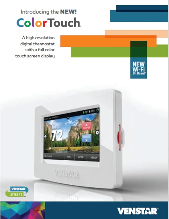 Venstar T7850 ColorTouch - High Res Touch Screen, 7-Day Programmable Thermostat w/WiFi, Alexa Compatible, 4 Heat & 2 Cool Stages, Gas/Electric/Heat Pump, Multi-Language Options, Weather Forecast
