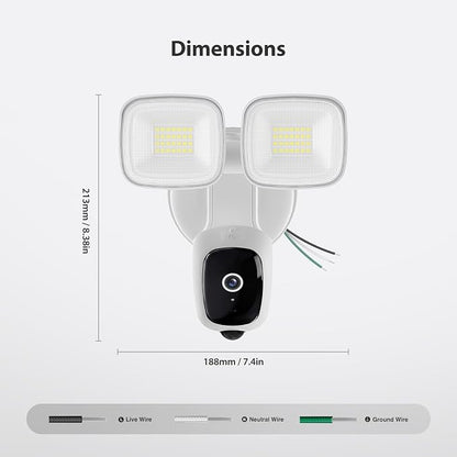 2K Hardwired Flood Light Camera, 3500LM Dual-Head Outdoor Security Camera with Color Night Vision, 5G/2.4G WiFi, PIR Motion Detection, Siren, 2-Way Audio, IP65, Compatible with Alexa & Google