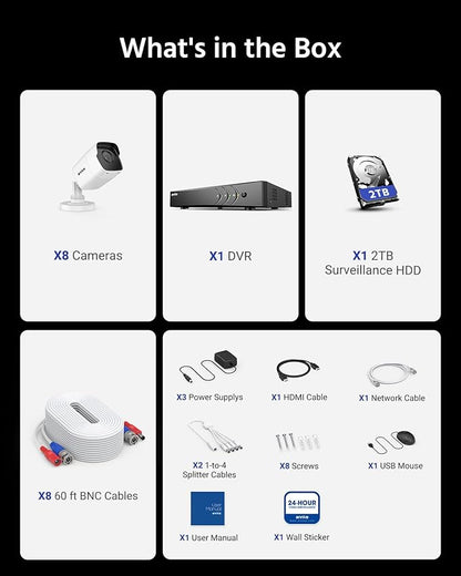 ANNKE 8 Channel 8 Camera Security System H.265+ DVR Recorder with 2TB HDD and 8X 5MP(2560TVL) Outdoor CCTV Bullet Cameras, IP67 Weatherproof,100ft Night Vision, Email Alert, Remote Access