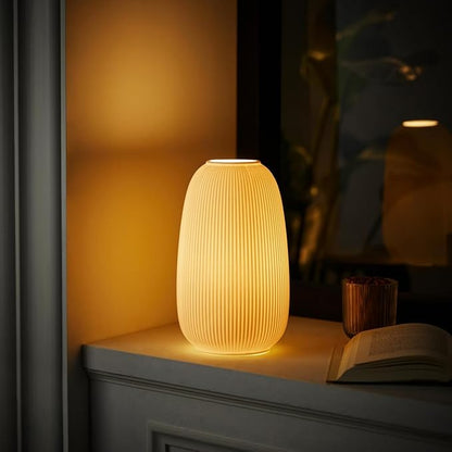 RONDURE Modern Ceramic Decorative Table Lamp Living Room Bedroom Bedside | Handcrafted Unique Warm Ambient Lighting Lamp, Accent White Translucent Ceramic shade, Fully Dimmable, Corded, Bulb Included