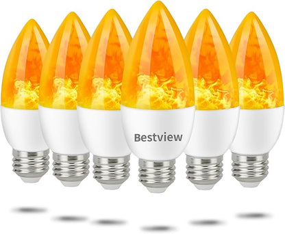 Bestview Flickering Light Bulbs,3 Modes Led Flame Effect Light Bulbs, Smart E26/E27 Chandelier Base Candle Fire Light Bulb for Halloween, Christmas,Party, Porch, Indoor&Outdoor Home Decoration-6 Pack