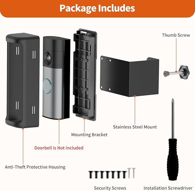 No-Drill R-ing Doorbell Mount with Rain Cover, Anti-Theft Door Bracket Compatible with Ring/Other Battery Doorbell/Plus/Pro(2026 Newest Model),Quick Install Doorbell Camera Holder for Rental Apartment