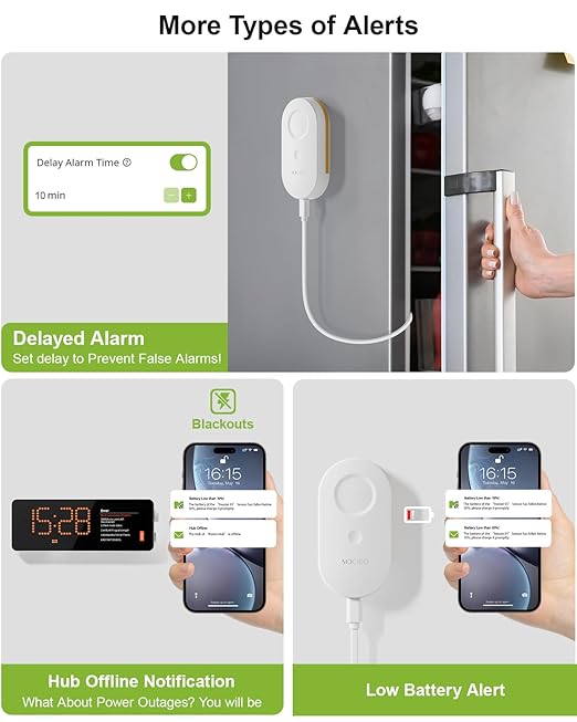 MOCREO WiFi Freezer Thermometer with Freezer Alarm, Screen Display, App Email Buzzer Alerts, Power Outage Alert, Ultra-Flat Probe, 2 Sensors, Remote Temperature Monitor for Home Kitchen Garage