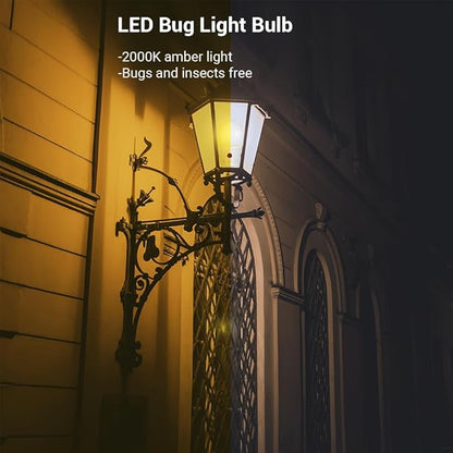 DEWENWILS A19 Dusk to Dawn LED Outdoor Light Bulb, Yellow Bug Light Bulbs for Outside, 2000K Amber Glow, 9W Equivalent 60W, E26 Base, LED Amber Light Bulbs for Porch, Patio, Backyard, 4 Pack UL Listed