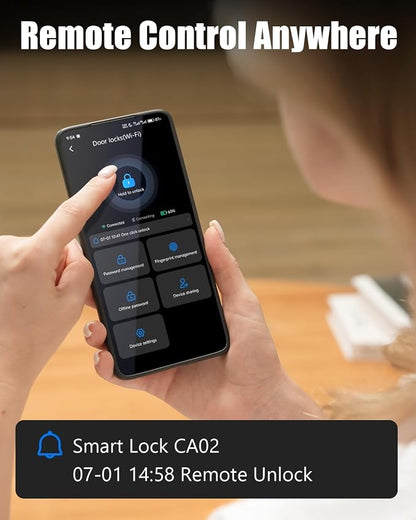 Keyless Entry Smart Door Lock with Code Electronic Fingerprint Keypad Deadbolt Lock for Front Door, Built-in WiFi, App Remote Control, Alexa & Google Voice Control, IP54, 10 Months Battery, Auto Lock