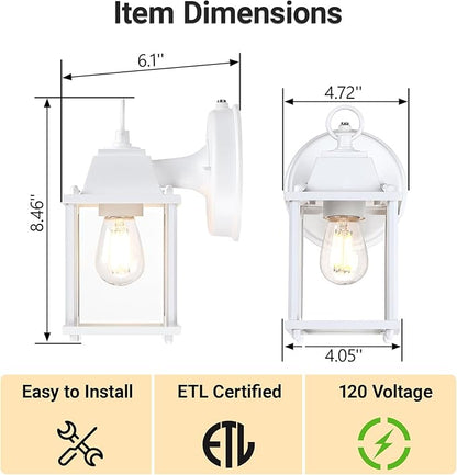LIT-PaTH Dusk to Dawn Outdoor Wall Lantern, Wall Sconce Waterproof Porch Lighting Fixture, E26 Base, Aluminum Housing with Glass Shade, 1-Pack, White