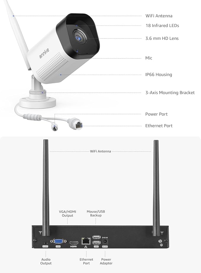 ANNKE 16CH Wireless Security Camera System 2TB, 4Pcs 3MP Outdoor Cams Kits