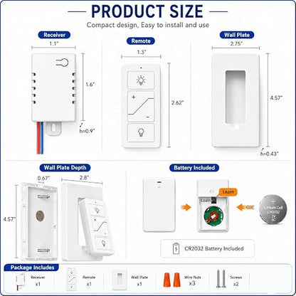 Nexete Smart Wireless Light Switch, Dimmer Switch & Receiver Kit No Wiring Wireless Remote Control,Remote & Voice Control,Bluetooth Work with Amazon Alexa Only, ETL Certified (1 Switch & 1 Receiver)