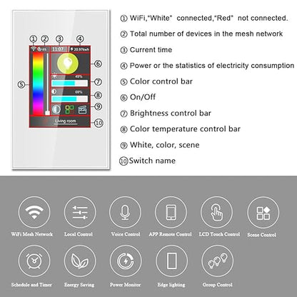 LANBON L8 LCD Smart Light Strip Switch, with 32.8FT LED Strip Lights, 2.4G WiFi Wall Touchscreen Switch Support to DIY Brightness/Colors, Compatible with Alexa/Google Home, APP Remote Control, L8-HLS