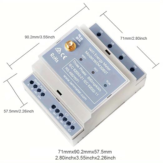 Bi-Directional,Din Rail,Monitor Solar PV,Power Usage Monitor,Home-Assistant,Modbus TCP/RTU, Three Phase Energy Meter, Net Energy metering, WiFi,Split Phase,150A,WEM3080T,CE,FCC,UL