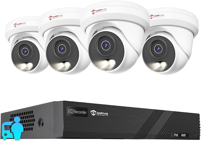 Anpviz 8CH PoE Security Camera System, 4X 5MP Turret Cams, 6MP NVR (No HDD)