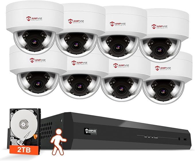 Anpviz 8 Channel 6MP PoE Security Camera System, 8X 6MP Wired IP PoE Dome Camera with Smart AI Human Vehicle Detection, Built-in Mic,Remote Acces 4K 8CH NVR 2TB HDD, (U Series)
