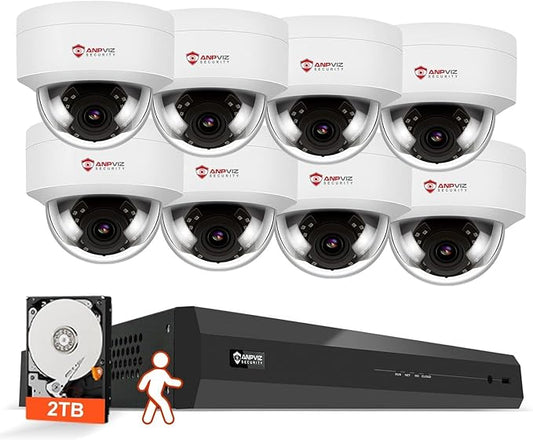 Anpviz 8 Channel 6MP PoE Security Camera System, 8X 6MP Wired IP PoE Dome Camera with Smart AI Human Vehicle Detection, Built-in Mic,Remote Acces 4K 8CH NVR 2TB HDD, (U Series)