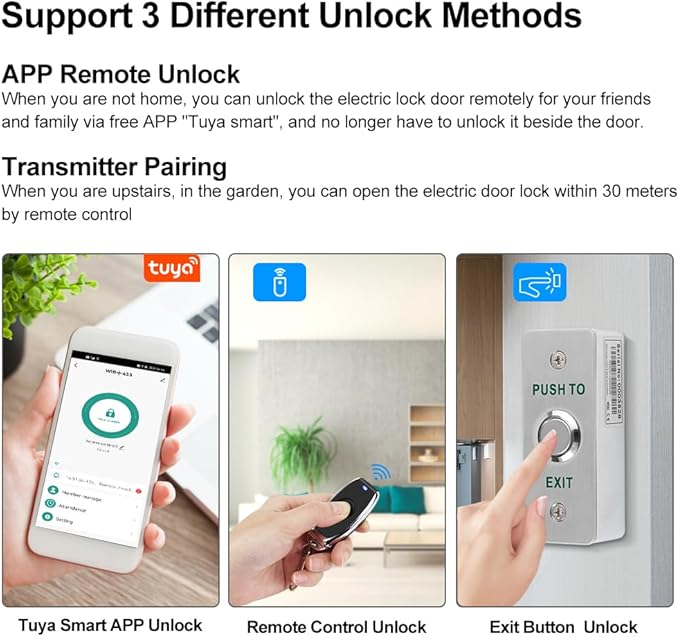 HERNAS Smart Phone APP Unlocking Access Control System Kit, with Remote Controllers/Electric Mortise Lock/Power Adapter/Metal Shell Exit Button, Lock Delay Time Adjustable