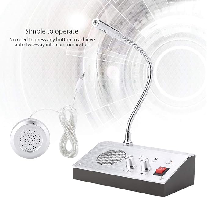 Dual Way Window Intercom System with Mic & Speaker, Automatic Two-Way Counter Intercom for Glass Windows, Drive Thru Communication Speaker for Bank Office Store Hospital Bus Station Security Counter