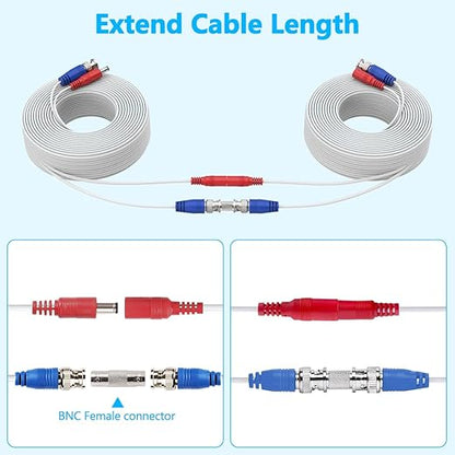 OOSSXX Video Power Cable BNC Extension All-in-One Cables for CCTV Security Cameras, Outdoor Wired Surveillance Camera DVR System