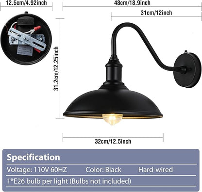 Dusk to Dawn Exterior Farmhouse Lighting Barn Light Fixture for House with Anti-ponding Bottom, Outdoor Barn Light Gooseneck Lighting for Garage Patio Porch (12.5" Diameter, 1 PC)