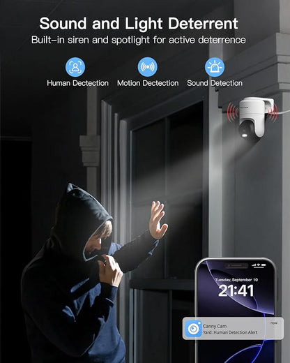 VIMTAG 2.5K 4MP Outdoor Security Camera, Pan/Tilt WiFi Home CCTV Camera, 360° View & Motion Tracking, Color Night Vision, 2-Way Audio, AI Detection Alarm, IP66, Cloud & SD Card Storage, Works w/Alexa