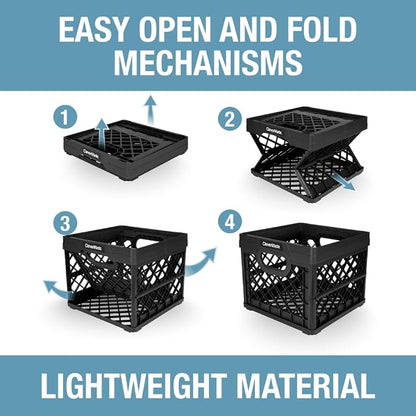 CleverMade Collapsible Milk Crate (100% Recycled) - 25L - Obsidian | Organize Files, Groceries, and Gear in One Crate | Built-In Rails Hold Letter Folders, While the Frame Stacks Securely