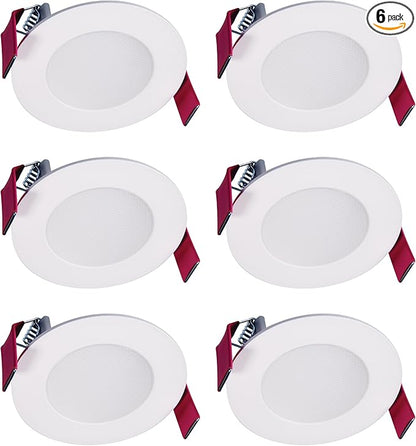 HALO HLB 3 Inch Canless LED Recessed Downlight, 500 Lumens, 5CCT Selectable 2700K-5000K, IC/Airtight, Wet Rated, White Trim 6- Pack HLB3059FS1EMWR-6PK