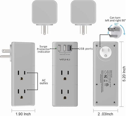 Multi Plug Outlet Surge Protector - YISHU Outlet Extender with Rotating Plug, 6 AC Outlets and 3 USB Ports, 3-Sided Swivel Power Strip Ideal Stocking Stuffers, Gray