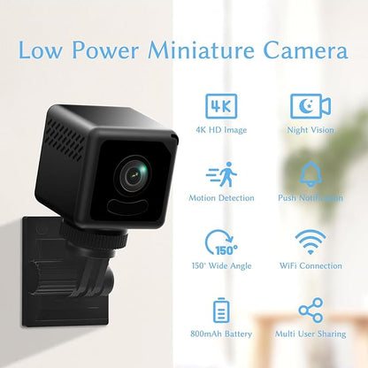 Mini Security Camera, Nanny Cam with 150°Rotating Lens, Free Cloud & SD Storage, 4K WiFi Wireless No WiFi Motion Detection, Auto Night Vision