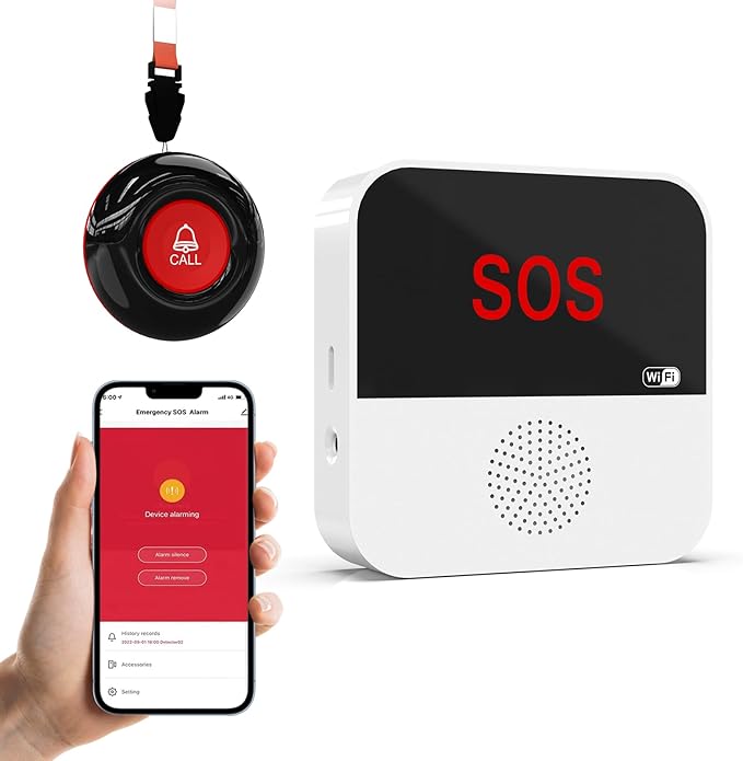 SanJie Wi-Fi Wireless Caregiver Pager Call Button for Elderly at Home - Alert Systems with App Remote Alerts & Device Sharing Suitable for Seniors & Patients and People with Disabilities