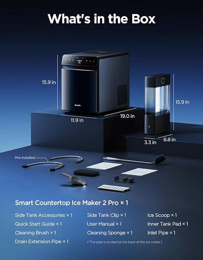 GoveeLife Smart Countertop Ice Maker 2 Pro, 3 Mins 9 Ice Cubes with 3 Sizes | 47lbs Daily, 40dB Quiet, Smart Pre-Cooling, App & Voice Control, Self-Clean, Dual Water Tanks for Home, Coffee, Party, Office